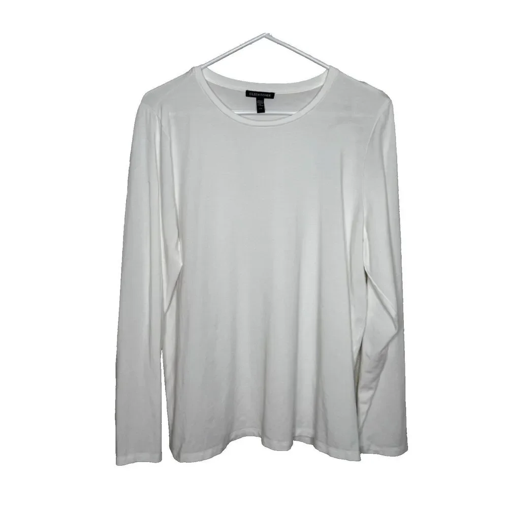 Eileen Fisher Women Size Large Silky Jersey Round Neck L/S Shirt Cream